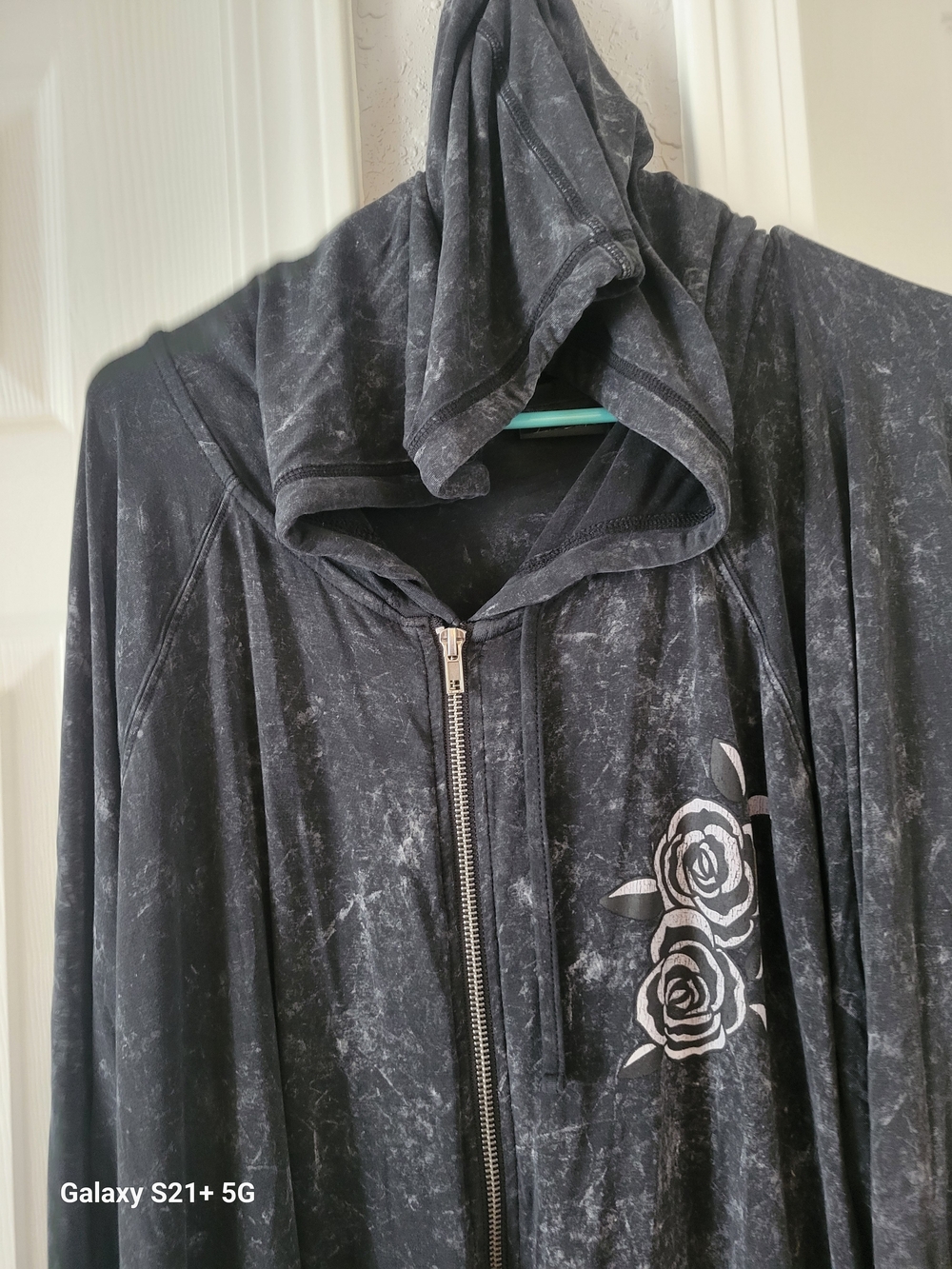 Lightweight Dont Tell Me To Smile Black Hooded Zip Jacket with Rose Print